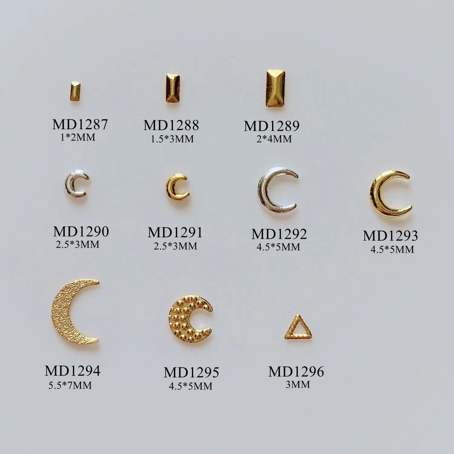 1 Pack (About 450Pcs) Punk Hollow Nail Rivets, Rectangle Moon Triangle Metal Studs DIY Nail Art Decorations MD1287-1296