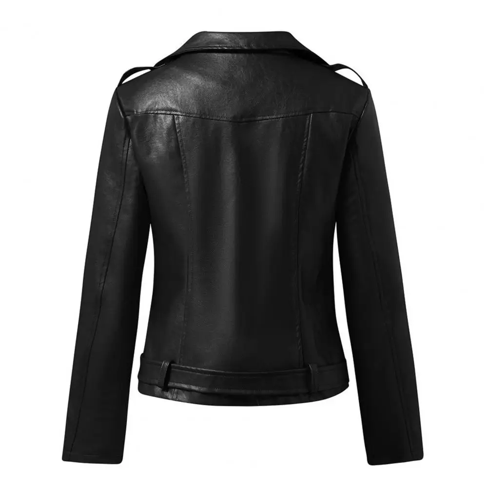 Women Faux Leather Loose Jacket Vintage Turn-down Collar Zipper Short Coat Spring Lady Motorcycle Style Chic Coat PU Jacket