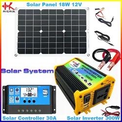 Solar Power Inverter Converter Transformer 12v to 110v 220v 230v Peak 600W Modified Sine Wave +Solar Panel 18w + Controller 30A