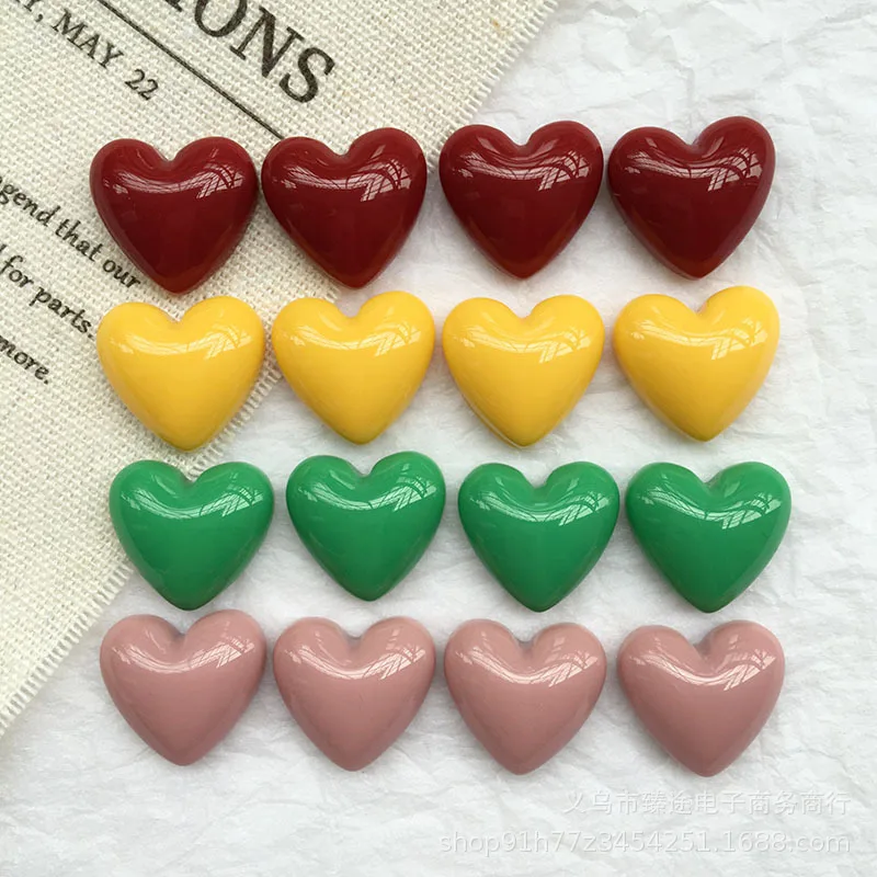 French Retro V Shaped Peach Heart Resin Patches Stereo Half Round Heart Accessories for Handmade Earring DIY