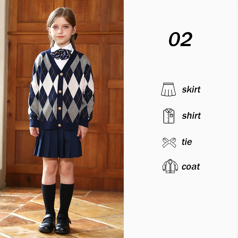 4 pezzi/set stile britannico autunno uniforme della scuola primaria maglione lavorato a maglia gonne abito stile college tuta da prestazione per asilo
