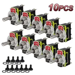 10pcs Rocker Toggle Switch 15A 250V ON/OFF SPST 2Pin Heavy Duty Car Boat With Waterproof Boot Cap Cover Light Lamp Accessories