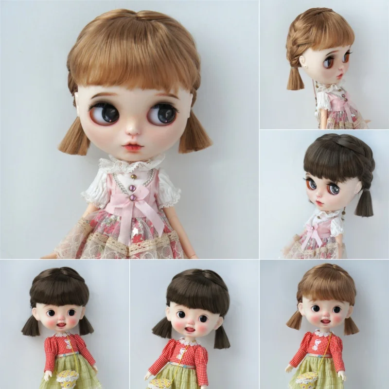 JD553 1/8 1/6 1/4 1/3  Twins Braids Short Pony BJD Wigs OB11 YOSD SD MSD  DOD QBaby Pullip Synthetic Mohair Doll Hair