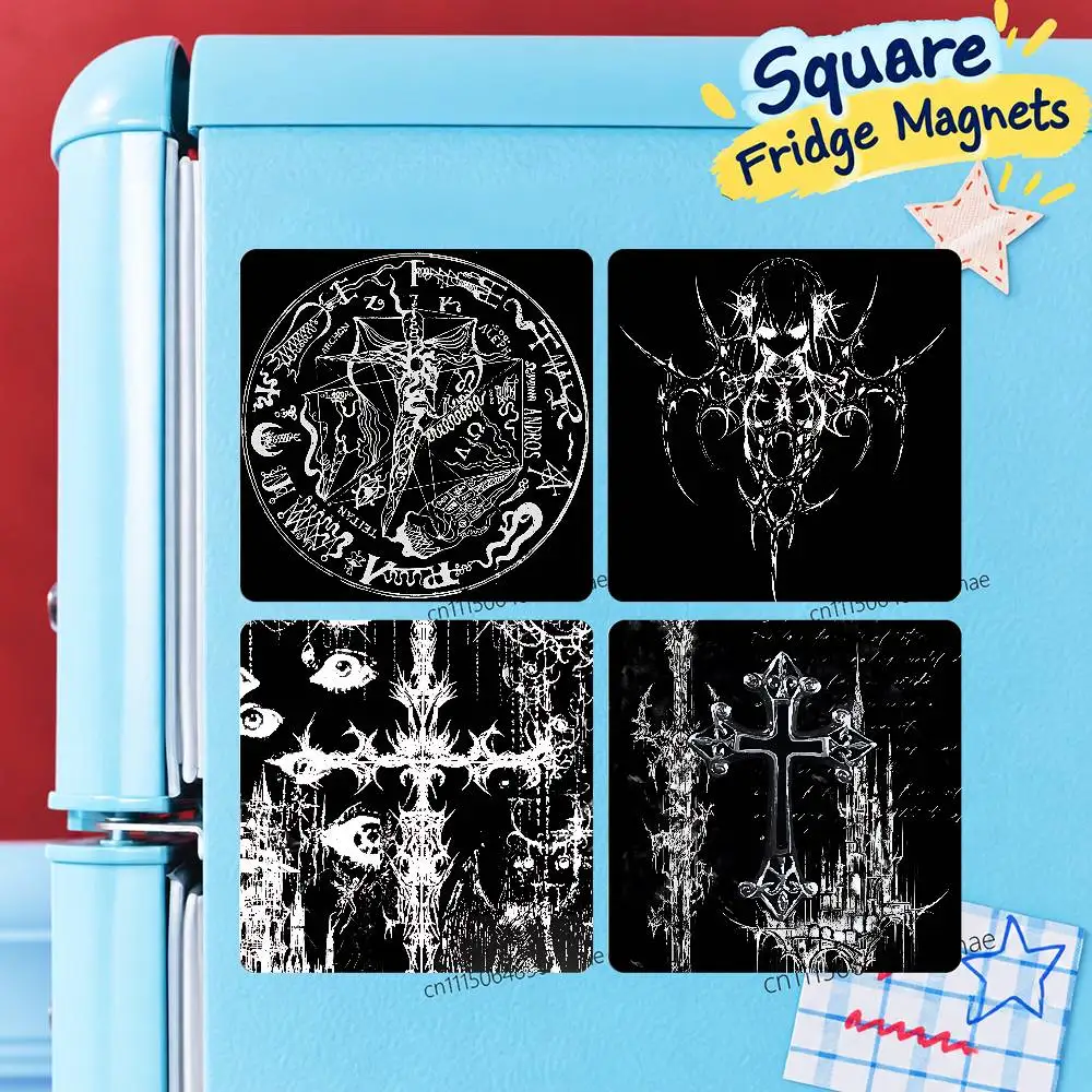 Gothic Cyber Sigil Cross Eyes Custom Square Fridge Magnet HD Pattern Personalized Photo Magnetic Sticker for Fridge Whiteboard