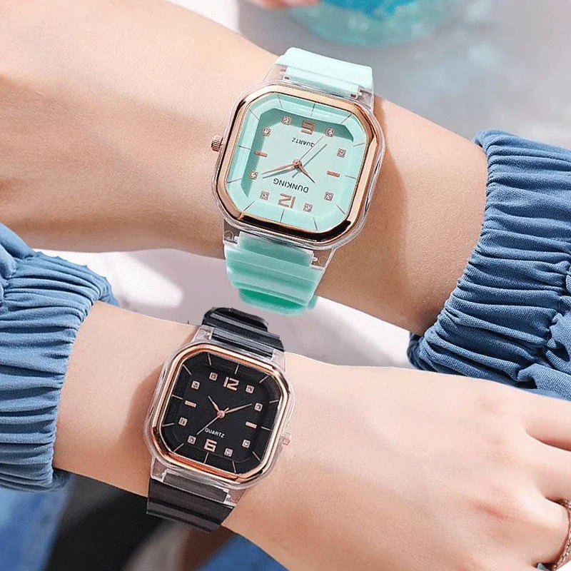 Reloj de cuarzo cuadrado de silicona de colores caramelo para mujer, reloj Digital multifuncional deportivo Simple, reloj de moda para hombre y mujer