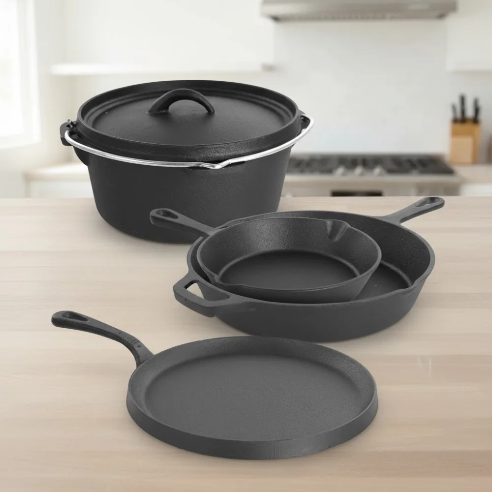 

Набор предварительно приправленной чугунной посуды из 5 предметов, безопасный для духовки до 450 ° F, идеально подходит для семейного приготовления и выпечки