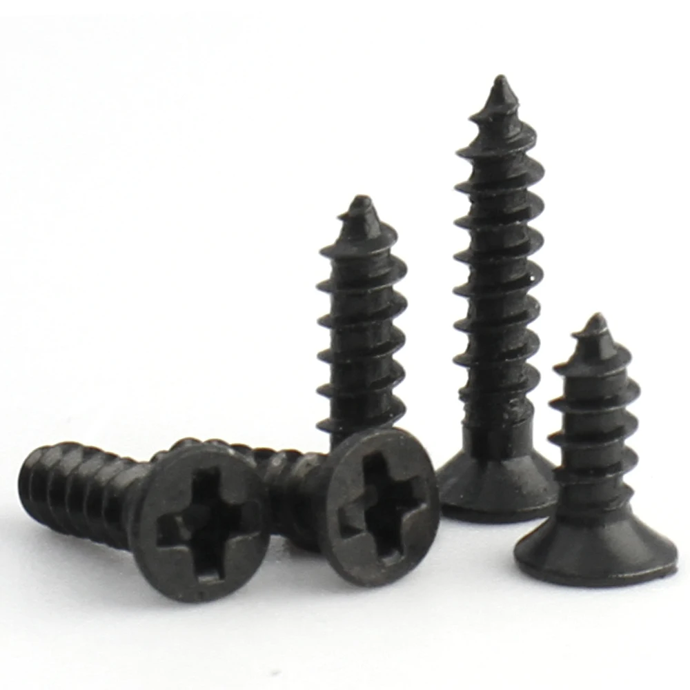 20-200pcs Phillips Flat Head Wood Self-tapping Mini Screw M1 M2 M2.3 M2.6 M3 M3.5 M4 M5 M6 Black Carbon Steel Cross Mini Screws