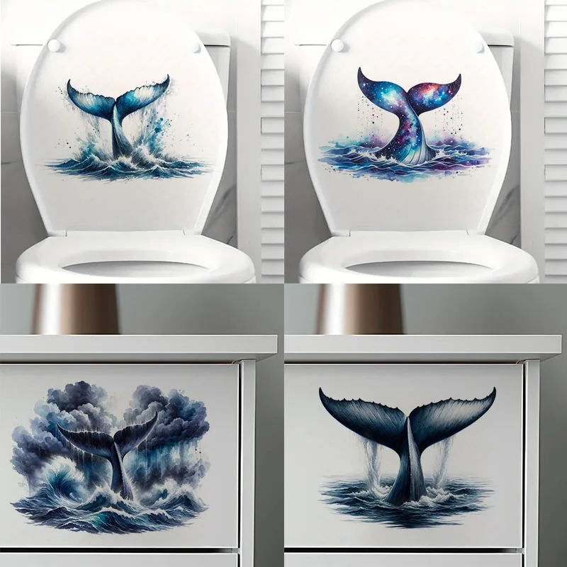 Whale Tail 1pc Toilet Stickers,Wall Decal Removable, Reusable Vinyl Car Sticker for Toilet Lid, Bathroom Decor