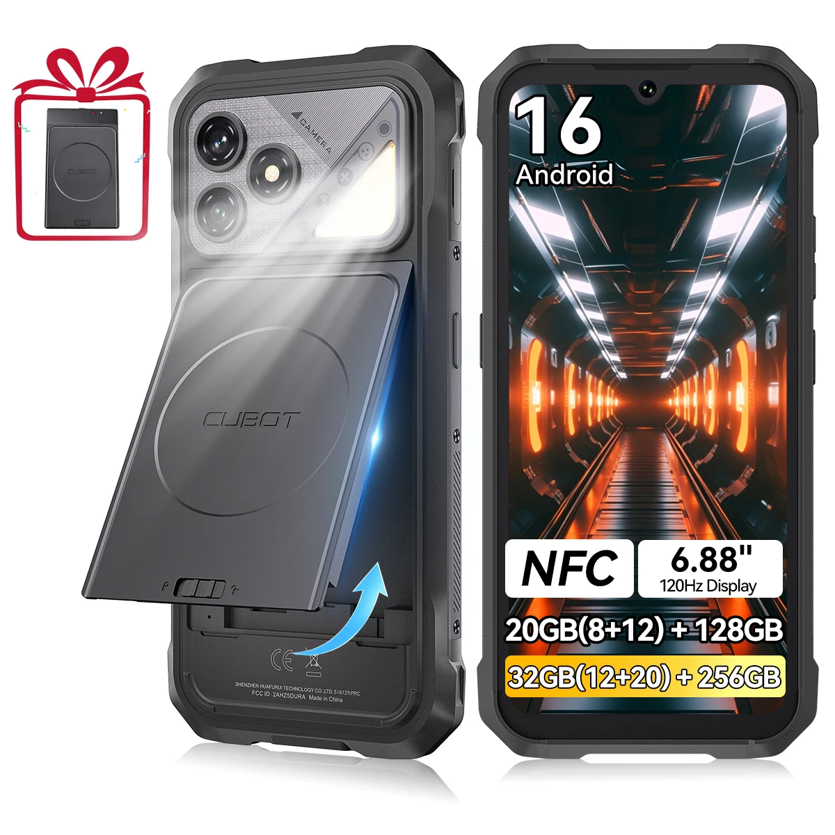 Cubot KingKong Dura, smartphone Android robusto, 16, 20 GB (8+12) e 32 GB (12+20) di RAM, 128 GB/256 GB di ROM, display da 6,88" a 120 Hz, NFC, riconoscimento facciale e sblocco tramite impronta