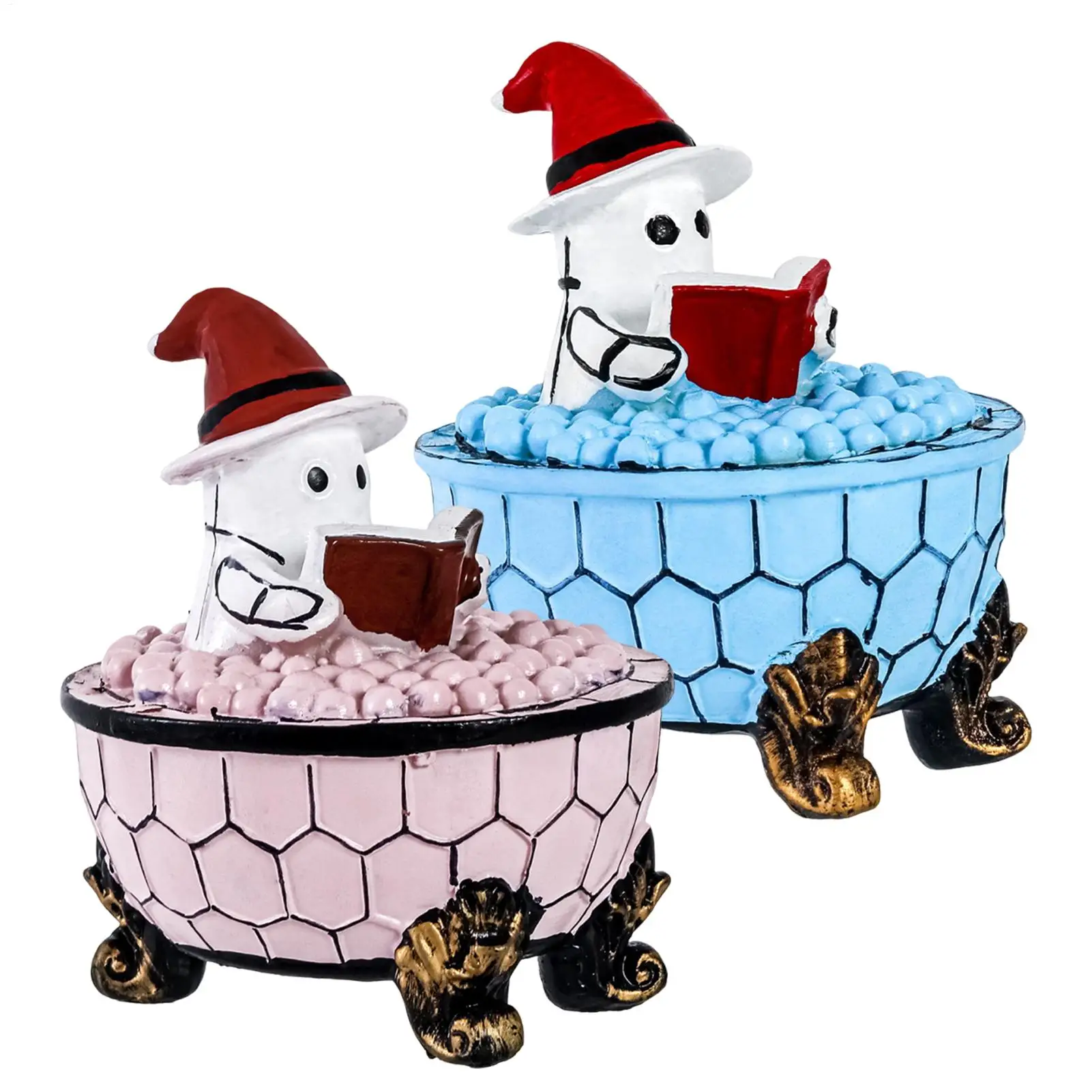 Bathtub Ghost Reading Book Decoration Figurine Lamp Cute Ghost Reading Lamp Ghost Nightlight Ghost Bubble Bath Lamp Spooky Light