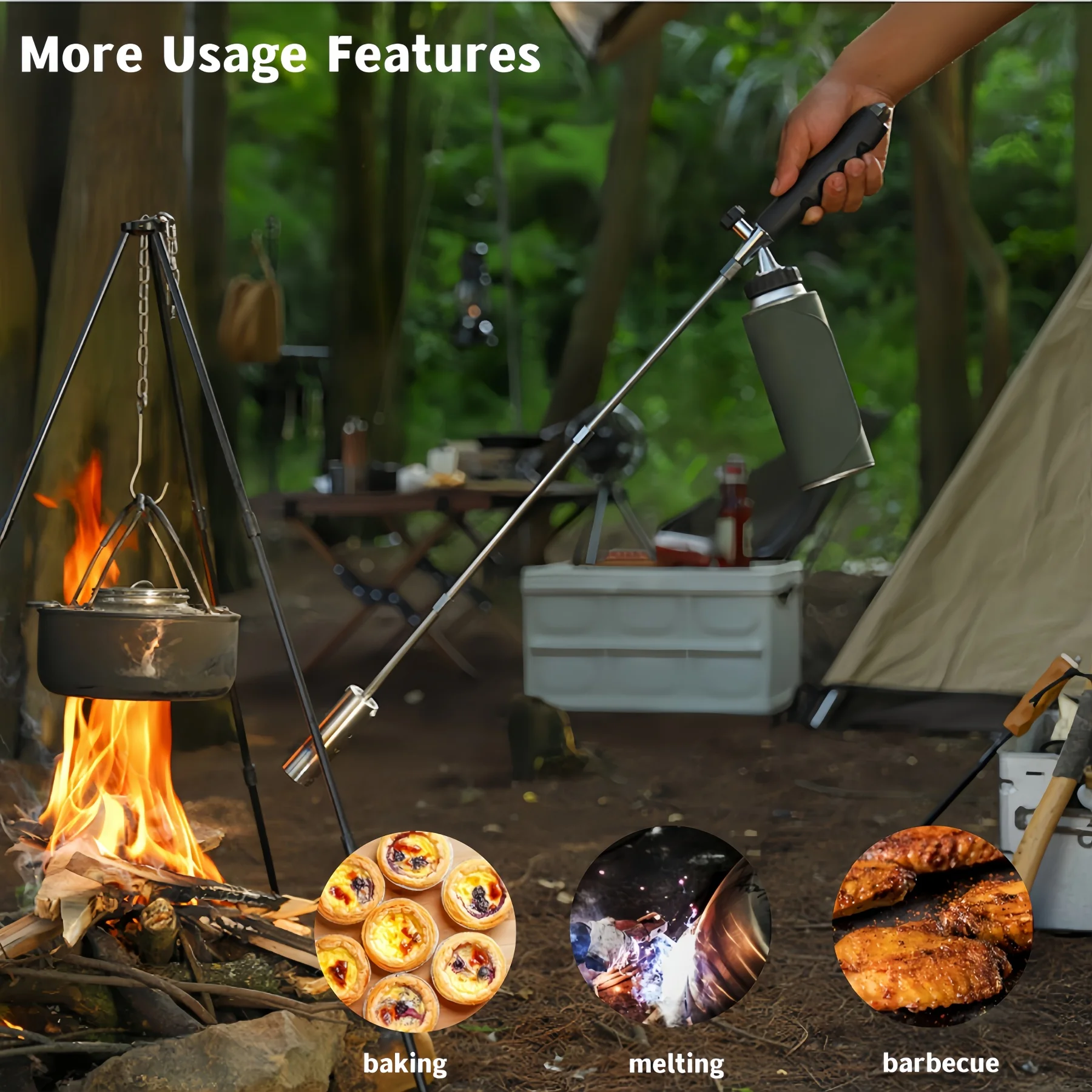 Antorcha de Gas de tubo desmontable, tubo grueso de quemador de acero inoxidable, soplete de butano para hornear hierba, quemador de Gas de encendido y encendido, 1 ud.