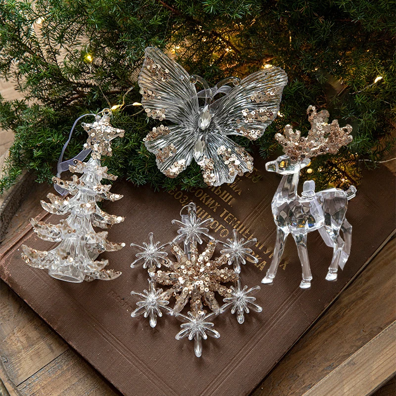 

Christmas Acrylic Pendant Transparent Snowflake Pendant Christmas Tree Scene Decoration Sequin Decoration