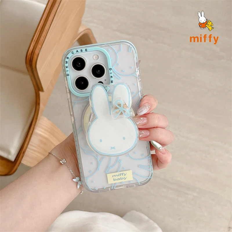 Handyhülle Kawaii Miffy Geeignet für iPhone 17 16 15 14 Kreative einzigartige magnetische Ständer Transparente Anti-Drop-Telefonhülle Geschenke
