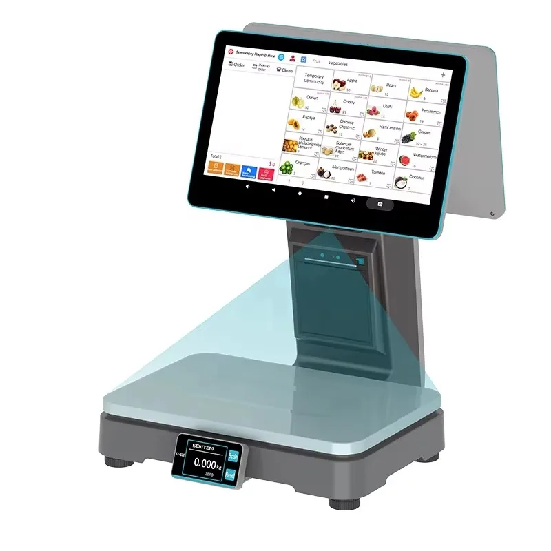 Touch Screen Integrated Checkout Weighing Scale Touch Cash Register Double Screen Android Checkout Scale