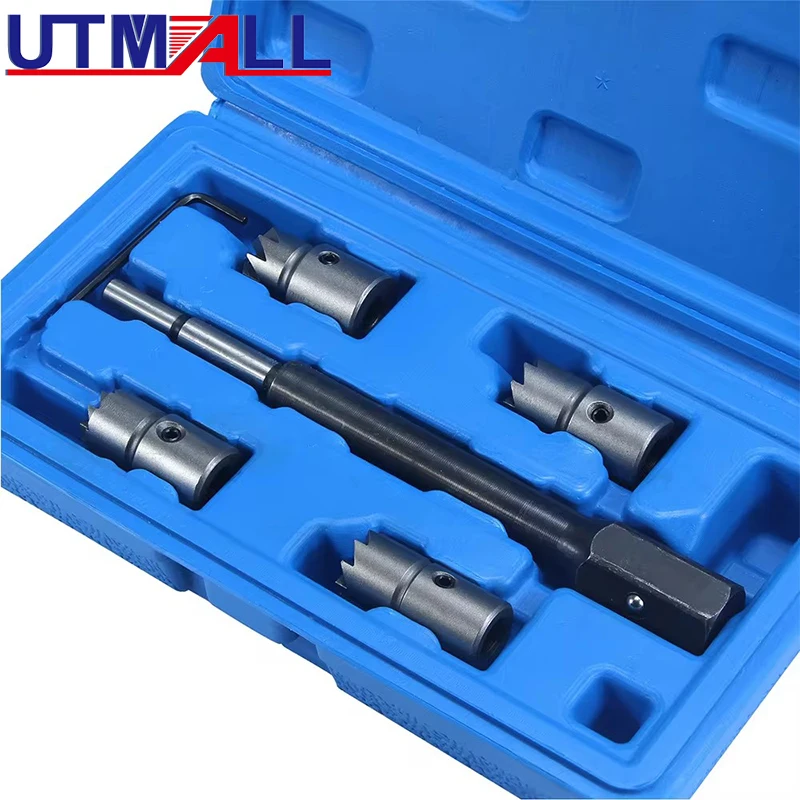 5pcs Diesel Injector Seat Cutter Cleaner Diesel Injector Set with Flat Reamer Angled Reamer Hex Key Fit for Mercedes-Benz