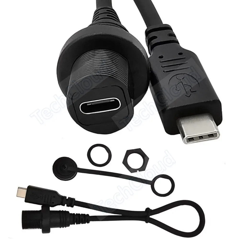 IP67 Water Proof Type-c Cable USB C Male to Female Panel Mount Connector Extension cord 30cm USB-C Waterproof Cable