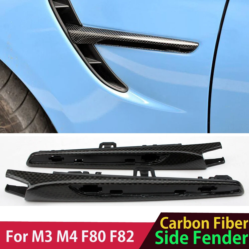 Real Carbon Fiber Side Fender Vent Trim for BMW M3 M4 F80 F82 F83 2014-2018 Replacement Part