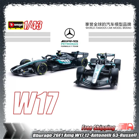 Bburago 1:43 F1 W17 With Helmet 2026 Mercedes Amg Petronas 12-Antonelli 63-Russell Die-Cast Alloy Models Car For Collectors Toy