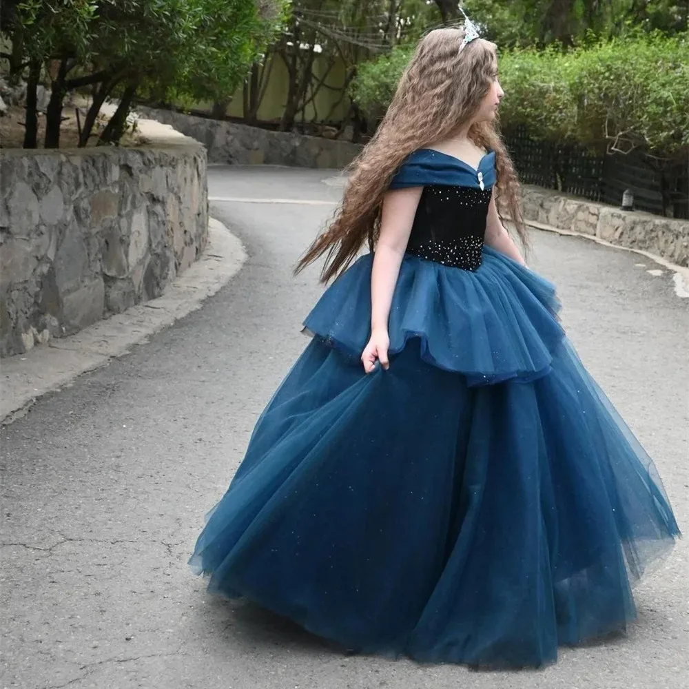 

Princess Flower Girl Dresses for Wedding Crystal Sleeveless Girl Gown for Photoshoot First Holy Communion Gowns Customized