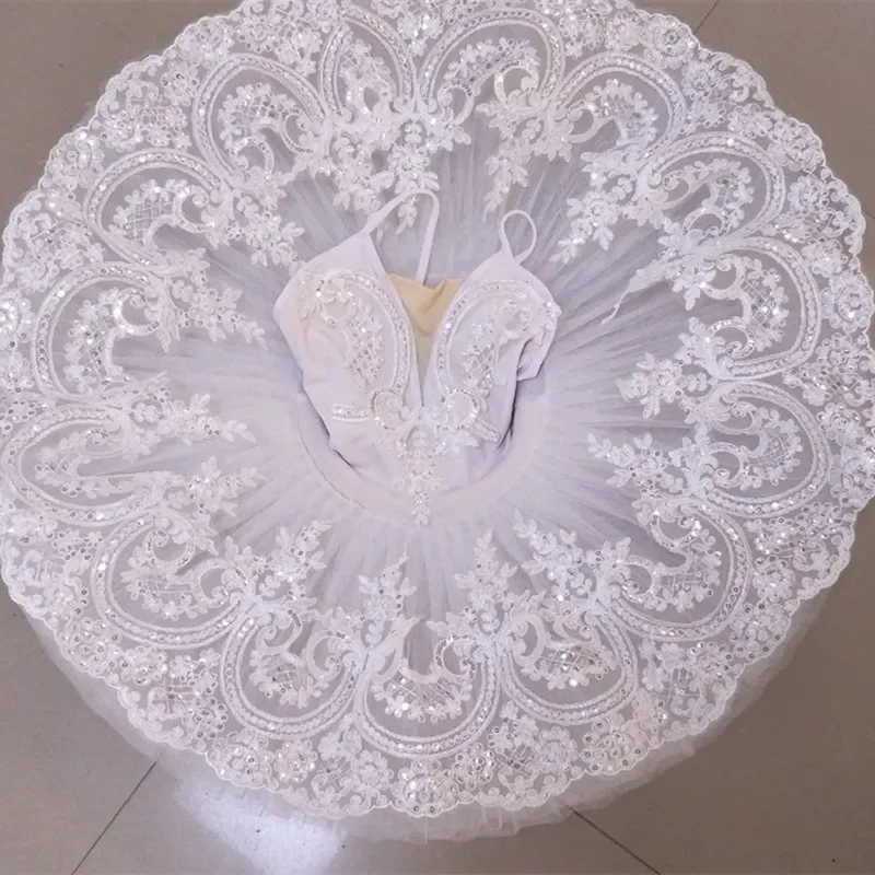 Tutu de Ballet professionnel à paillettes blanches, robe de Ballet pour femmes et adultes, vêtements de scène pour filles et enfants, Costumes de ballerine de danse du lac des cygnes
