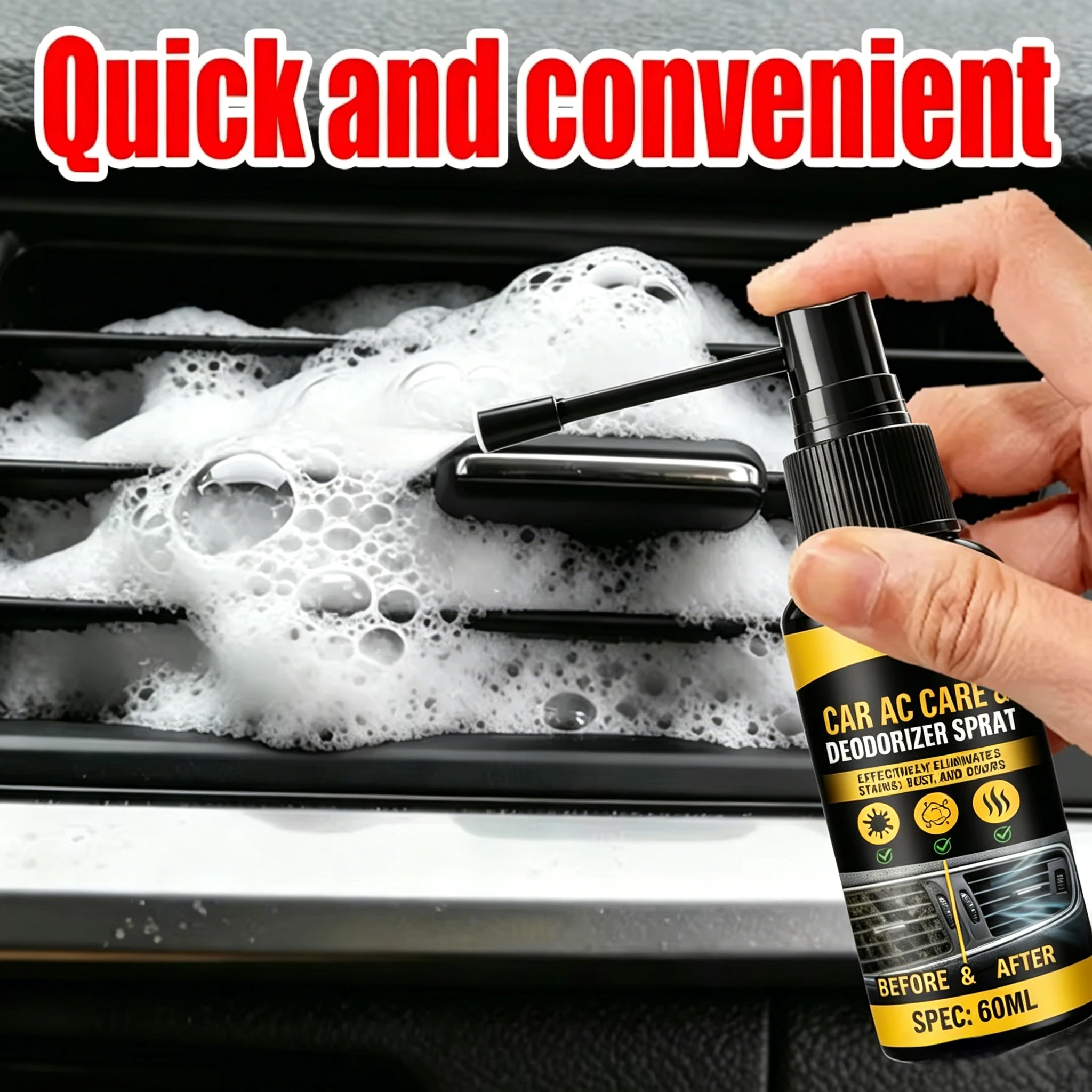 Car Air Conditioner Vent Cleaner Spray 60ML Foam Deodorant Remove Dust Mold Odor Refresh Cabin Air Summer Detailing