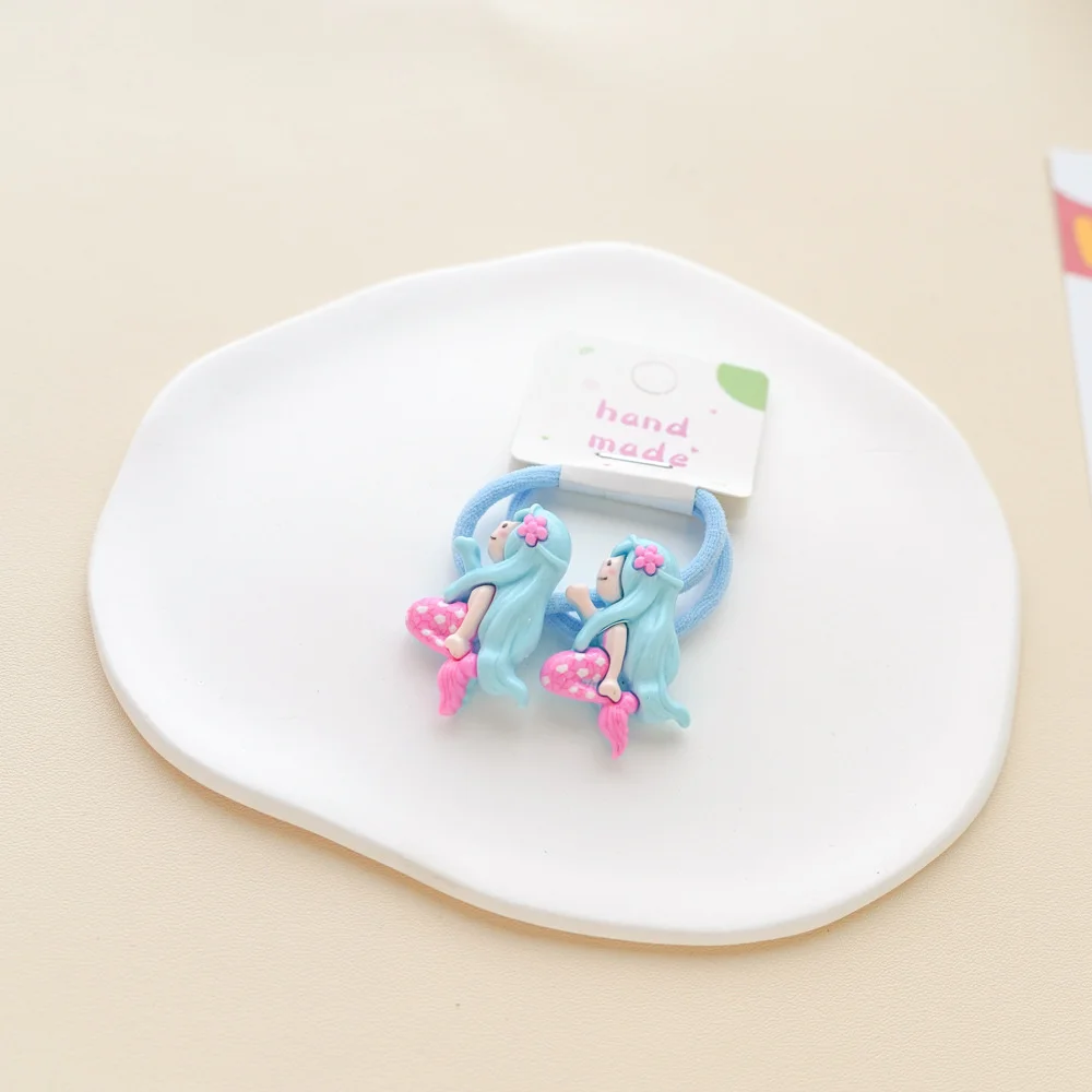 2PCS Lovely Cartoon Mermaid Resin Elastic Hair Bands Princess Hair Accessories Children Hair Ties Baby Headwear For Girls Kids