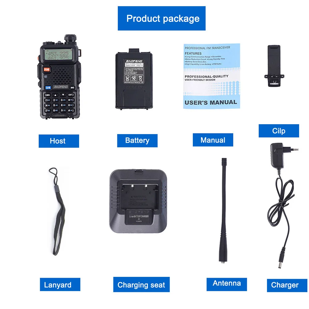 Baofeng-walkie-talkie UV 5R de largo alcance, Radio de caza de alta potencia, banda Dual, bidireccional, VHF, UHF, FM, transceptor