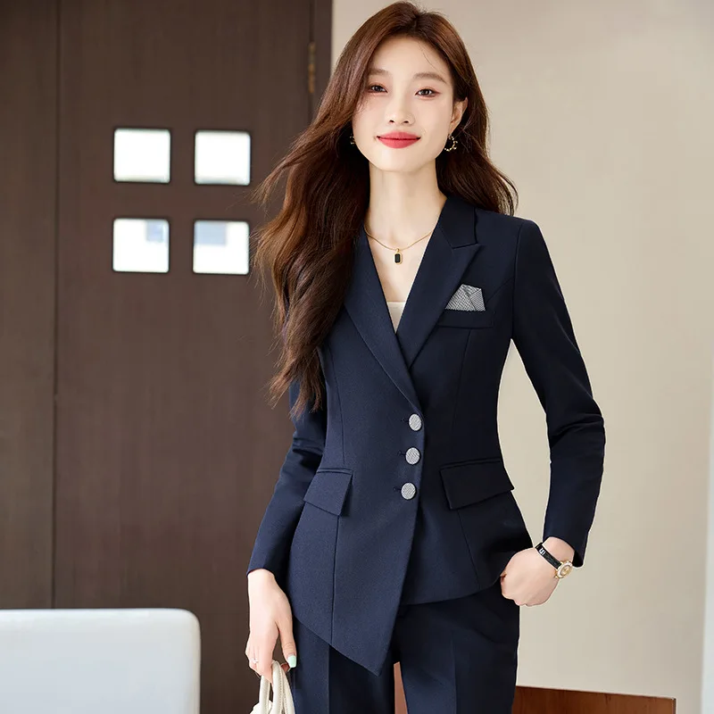 Navy Blue Suit Women's Spring and Autumn High-End Hotel Manager Work Clothes Temperament Small Size Business Clothing Suit