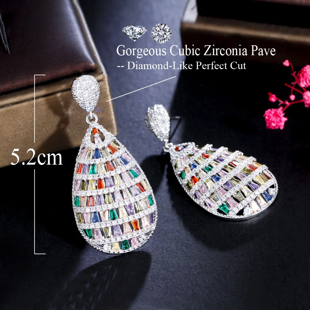 CWWZircons Luxurious Multicolor Top Chunky Cubic Zirconia Big Long Dangle Drop Women Wedding Banquet Earrings Jewelry Gift CZ484