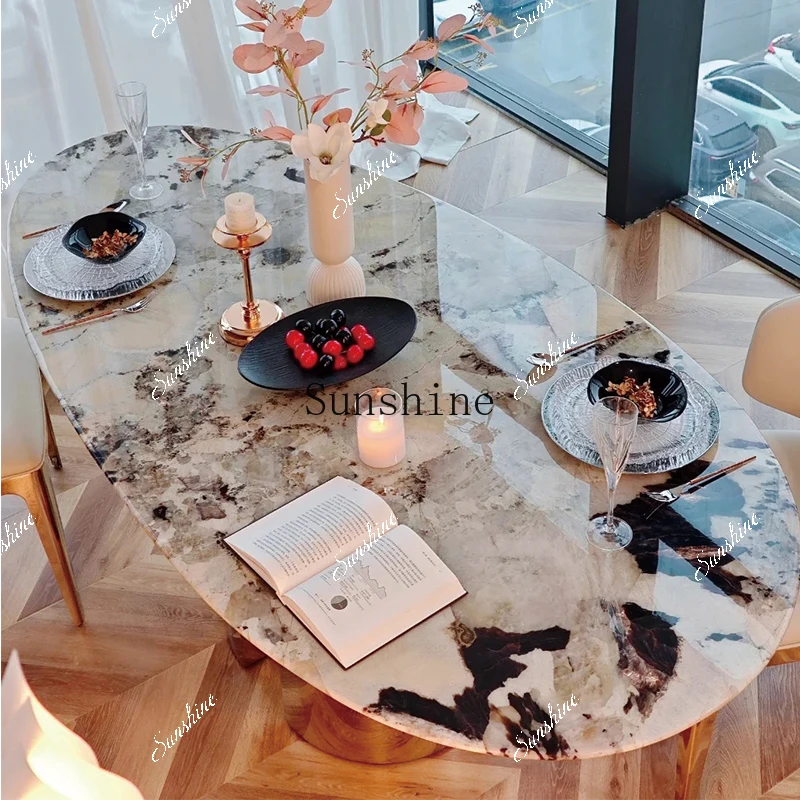 Light luxury imported marble oval design high-end dining table  FT