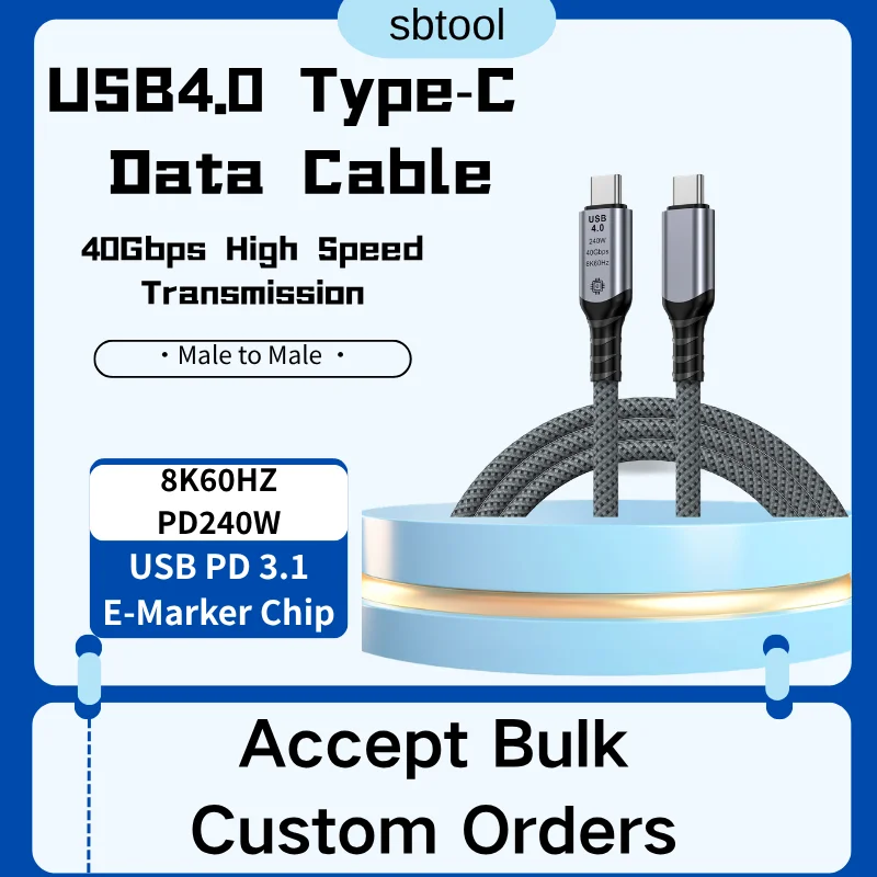 8K USB4 Type C Cable 40Gbps 240W PD3.1 QC4.0 ForThunderbolt 