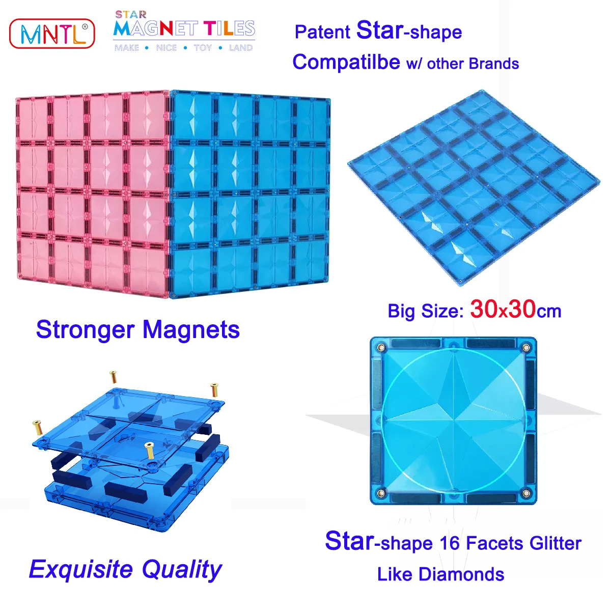 MNTL 2Pcs Magnetic Blocks Big Size Building Toys Construction Compatible Brand Magnet Tiles Super Large Square Holder Board Kids