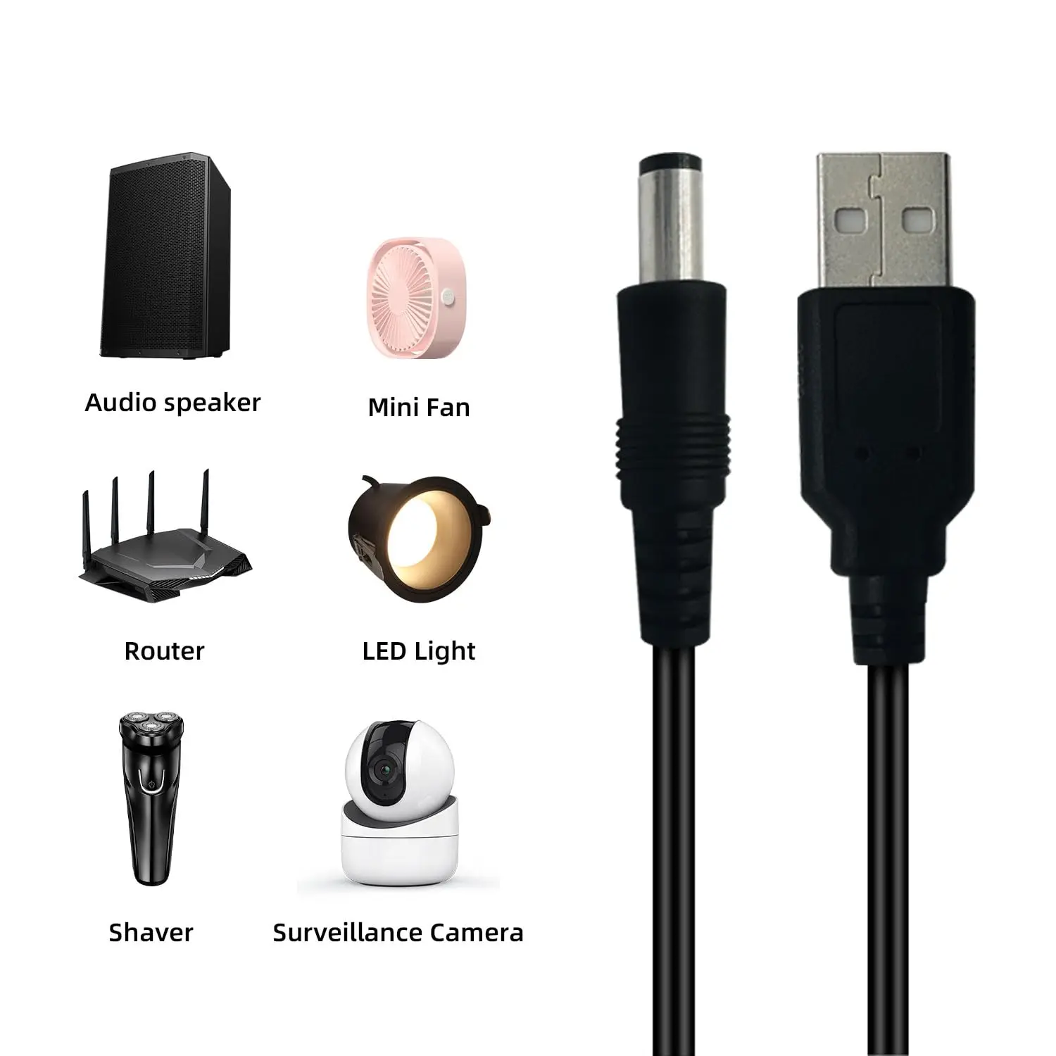 USB to DC 5.5x2.1mm Power Cable, Pure Copper Core, 24AWG Solderless Extension Cord for CCTV Camera Router LED Strip Lights