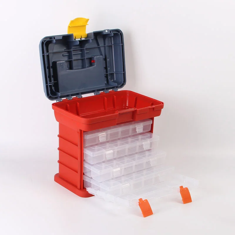 Portable Hardware Storage Box 4-layer Parts Plastic Tool Box Outdoor Toolbox for Repair Fishing Accessories Tool Case