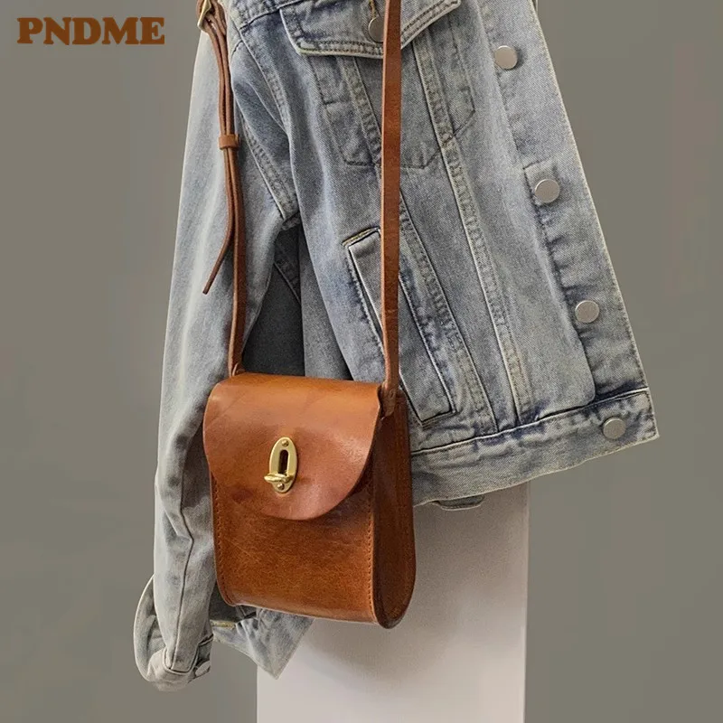 Handmade designer vintage genuine leather women's small shoulder diagonal bag casual luxury real cowhide female phone bag