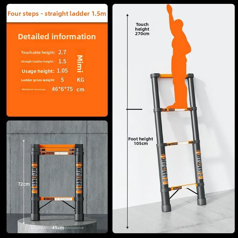 

Telescoping Heavy Duty Aluminum Alloy Ladder Extension Ladder Portable Step Ladder Home Use Nonslip Folding Ladder Attic Ladder