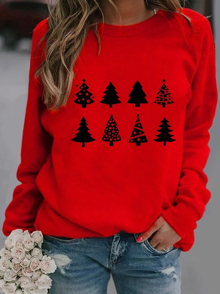 

Women Casual Female Hoodies Print WomanGraphic Sweatshirts Tree Sweet Happy New Year Merry Christmas Festival Pullovers Fashion