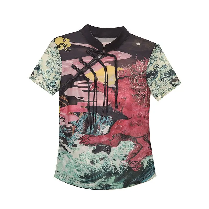 Retro Nappa Pulsante Slim Fit Me Base irt Donna 2023 Nuova Stampa Versatile T-shirt Top Summer Street Sle Poliestere