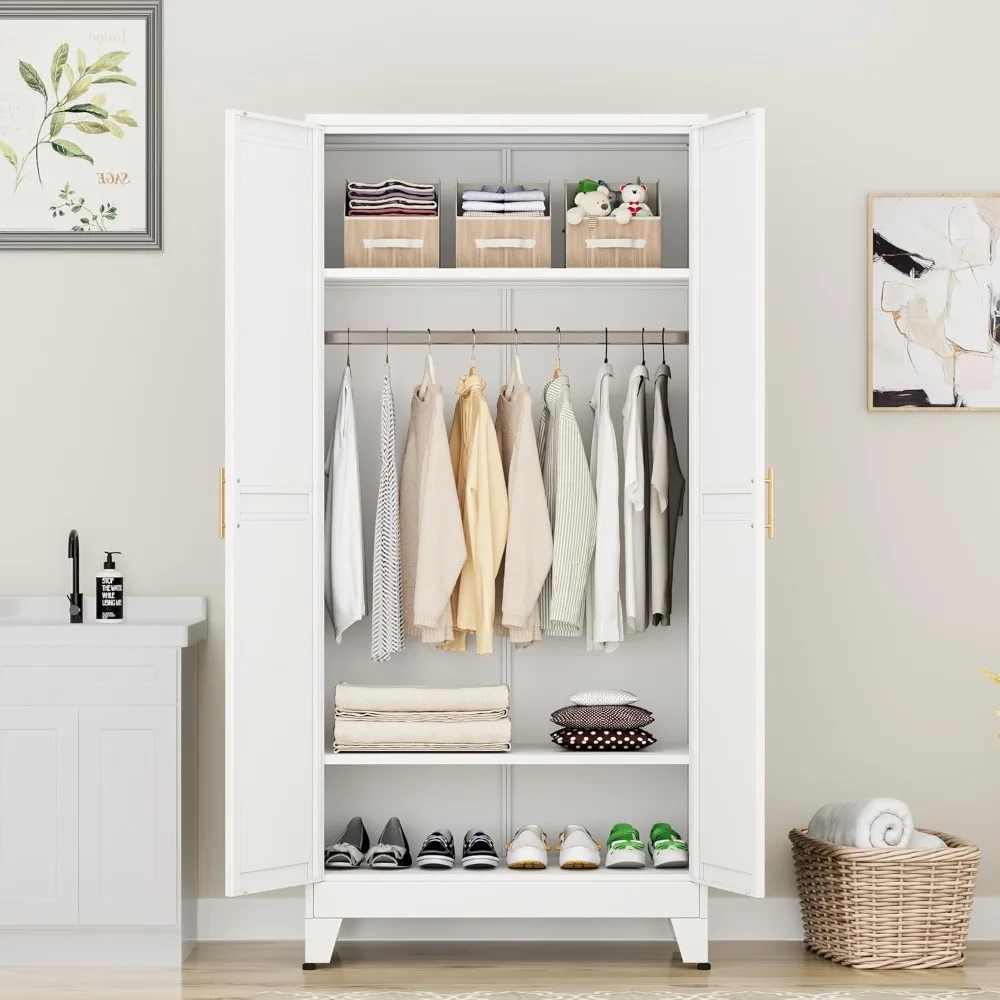

Metal Armoire Wardrobe Closet Storage Cabinet, with Hanging Rod,71'' Metal Wardrobe Cabinet, with 2 Doors and 2 Adjustable