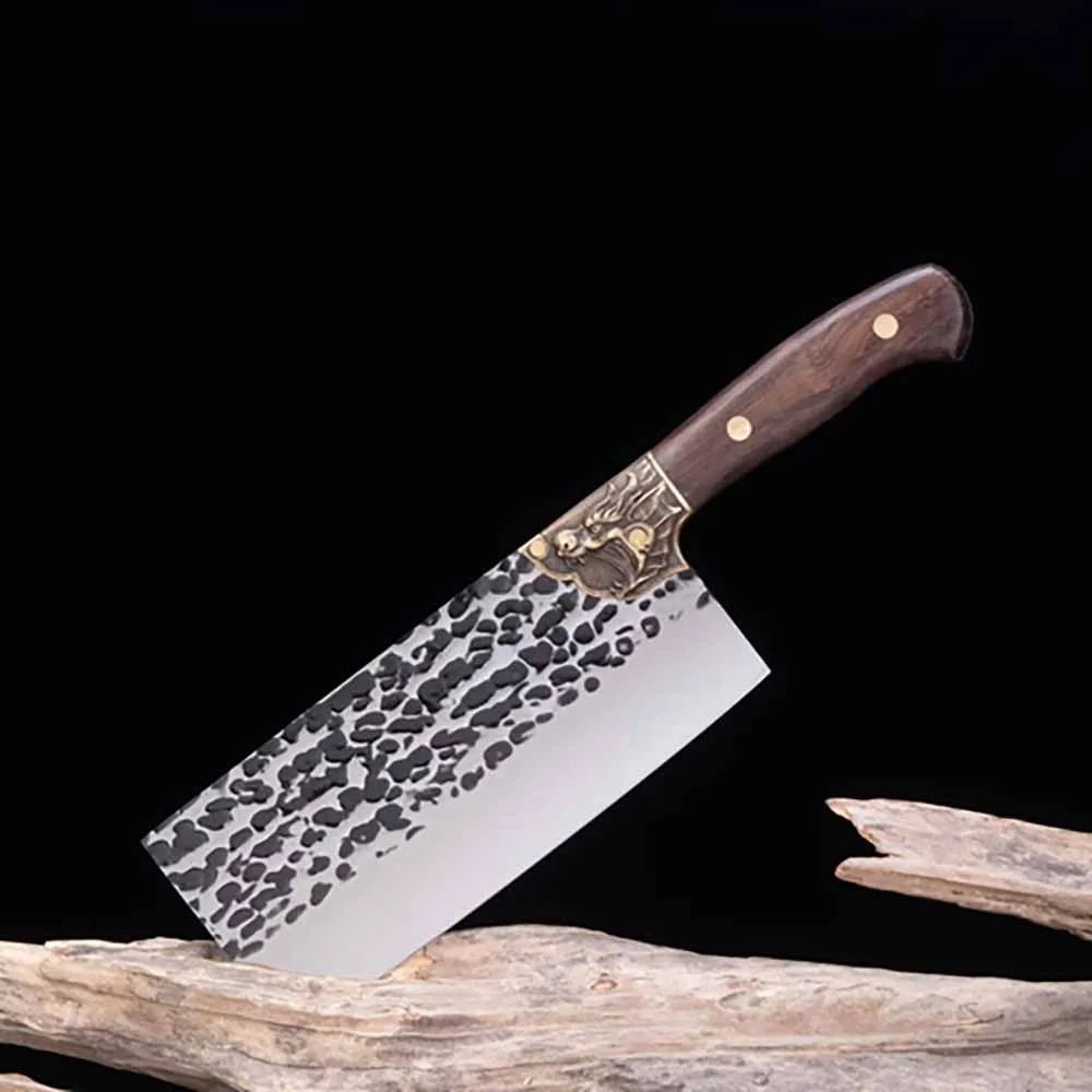 

Chinese Chef's Knives Kitchen Slicing Knife Handmade Forged High Carbon Steel Butcher Meat Cleaver 8Inch Hammered Mulberry Knife