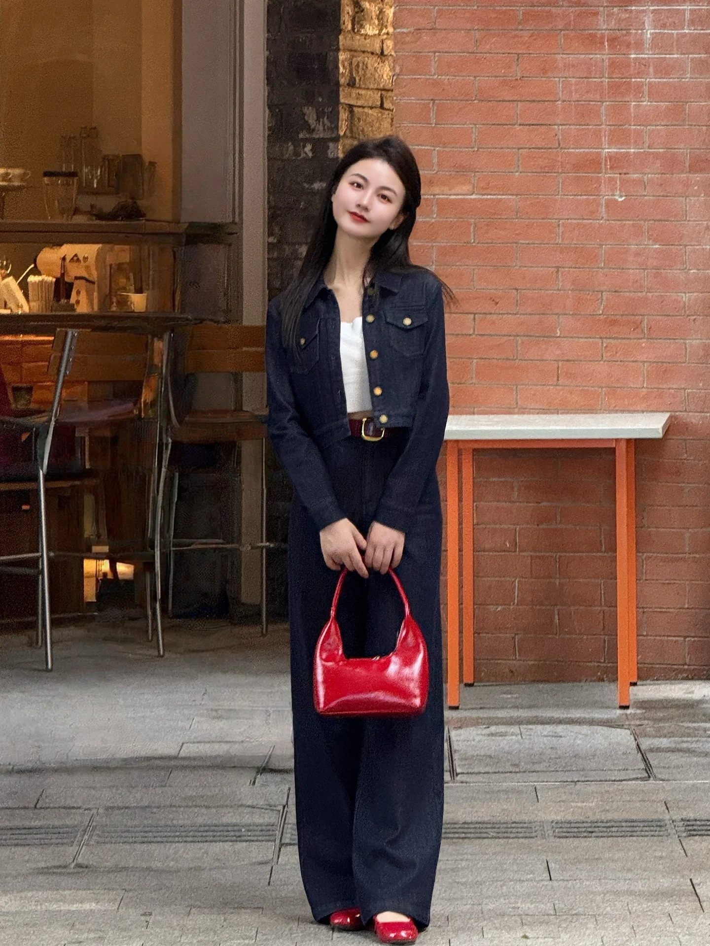 

Faionable ort Denim Jaet High Waist Pants Set for Women Autumn Collection Casual Sle Button Closure Collar irt