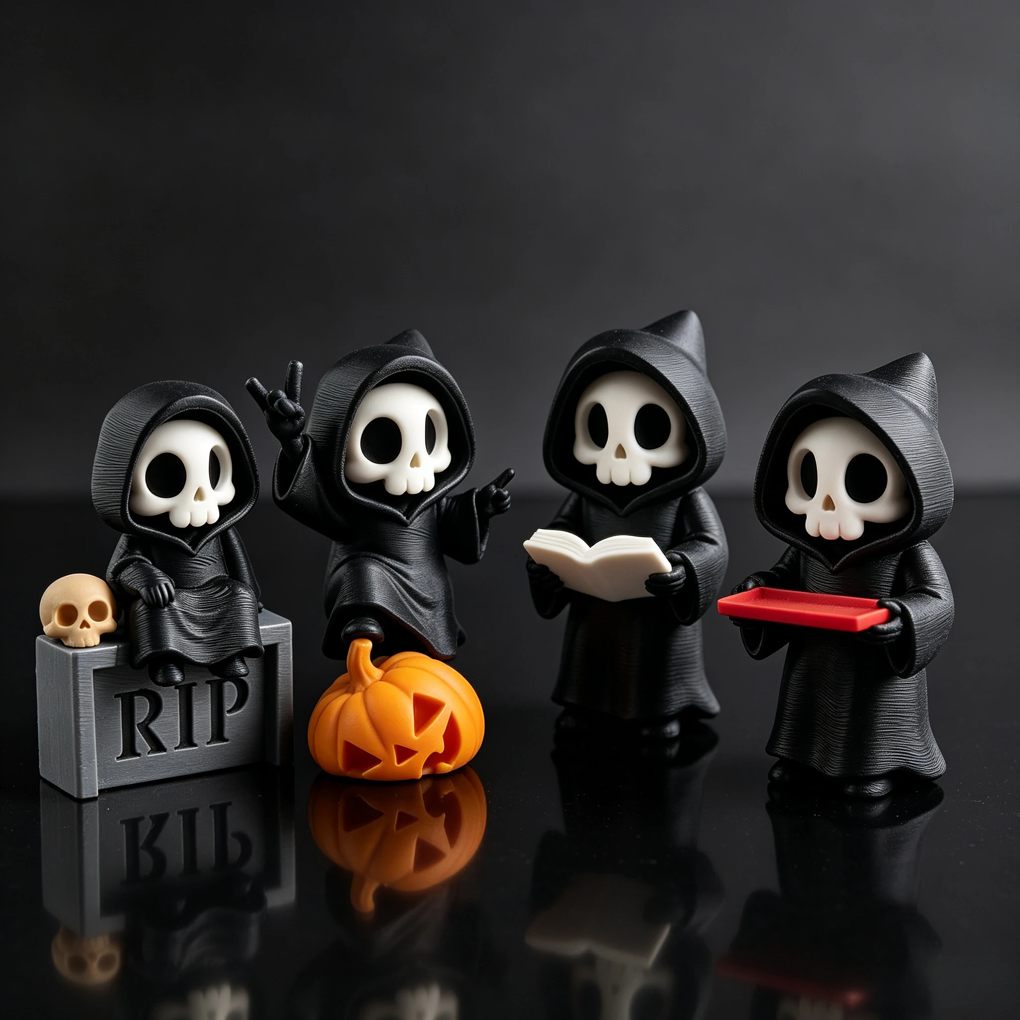 4pcs 2.56in Grim Reaper Skeleton Figurine Gothic Dark Fantasy Desktop Decor Collectible Figure Halloween Ornament