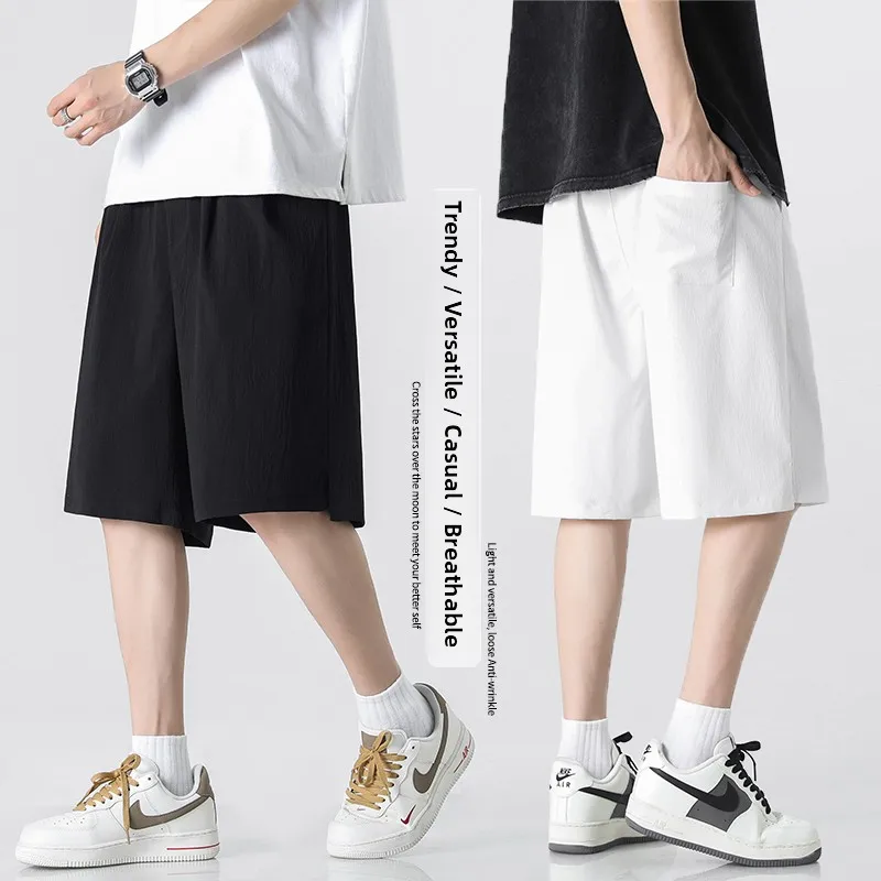 

Ice Silk Straight Leg Men's orts Casual Loose Five-Point Pants Sports Thin Wide Leg Summer Breathable Lightweight Trousers