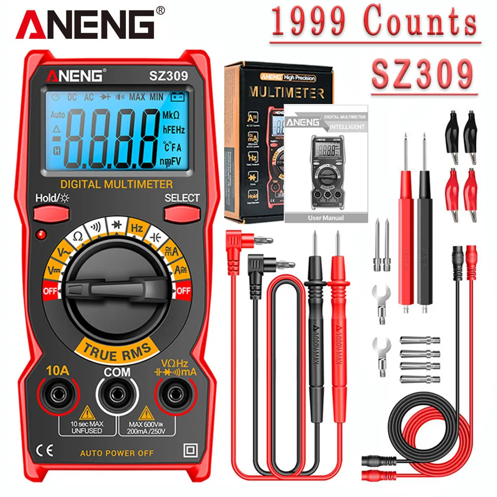 

ANENG SZ309 Digital Multimeter Professional Tester Voltage Current Screen Backlight High Precision Easy to Carry Small Tools
