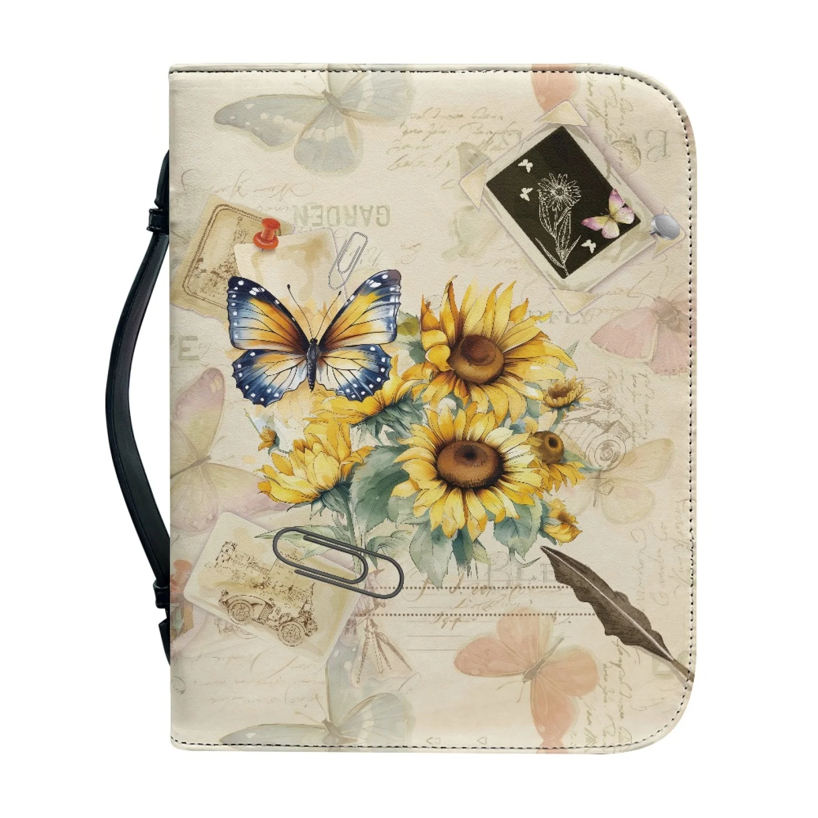 XIXIRIMIDO Sunflower Butterfly 2026 Collection Bible Bag PU Leather Large Capacity Bible Cover for Church