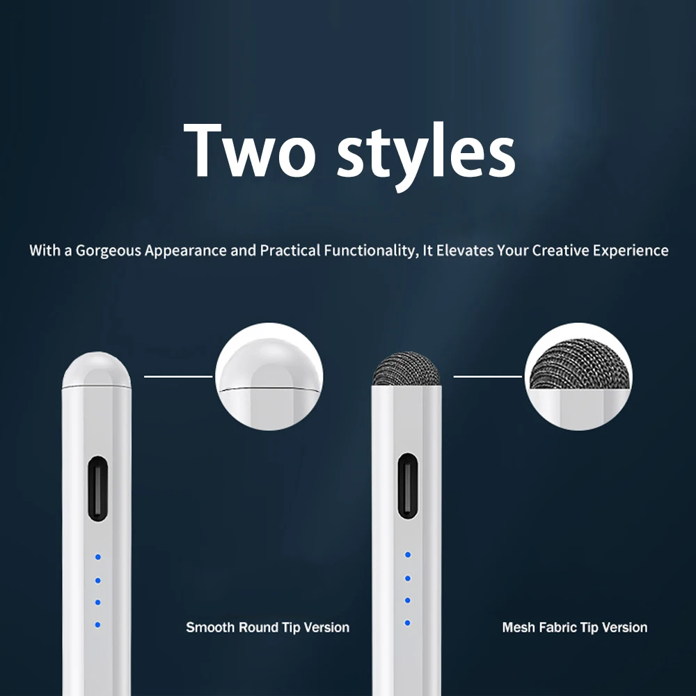Universal Aluminum Alloy Touch Screen Stylus Pen 4 LED Power Indicator Magnetic Adsorption Replaceable Nib Capacitive Pencil