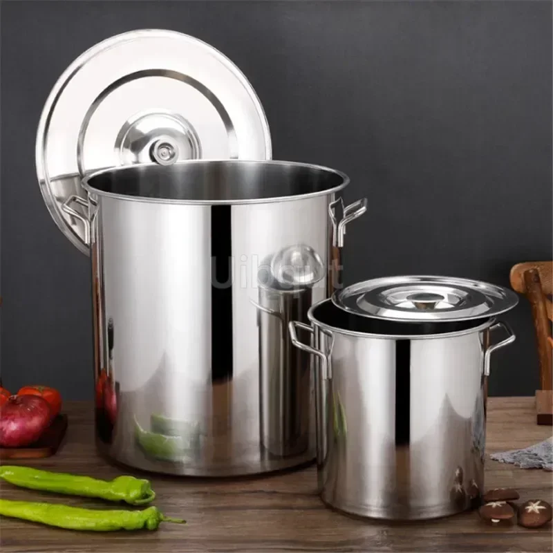 large Stainless steel thick Soup pot with handle lid big pot bucket pail water barrel household chef used kitchen cooking pots