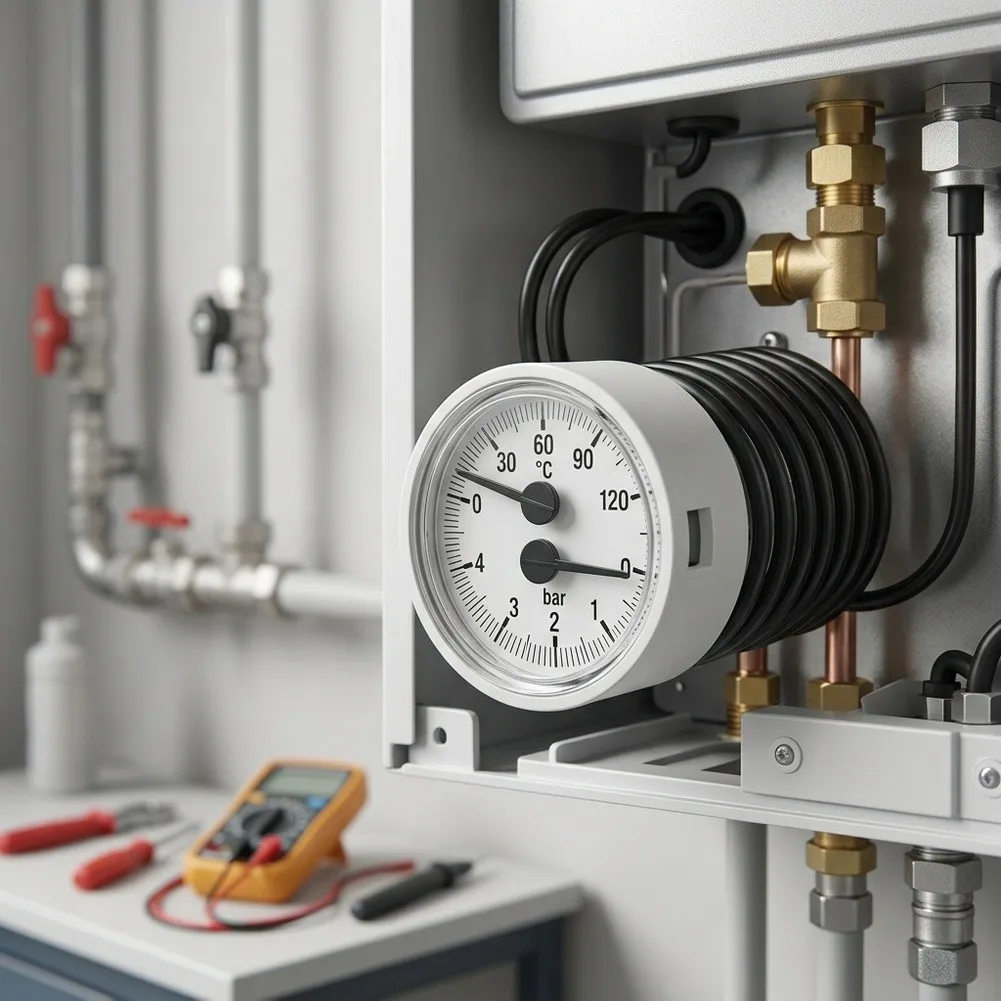 Wall-mounted Boiler Pressure Gauge HVAC Capillary Manometer Boiler Pressure Gauge Thermo-pressure Gauge 0-120℃