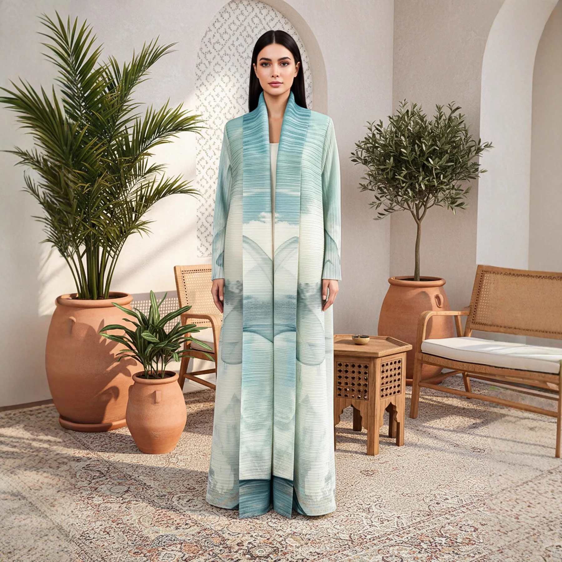 

Miyake Fashion Loose Elegant Robe Women's 2026 Pleated Print Robe Cardigan Coat