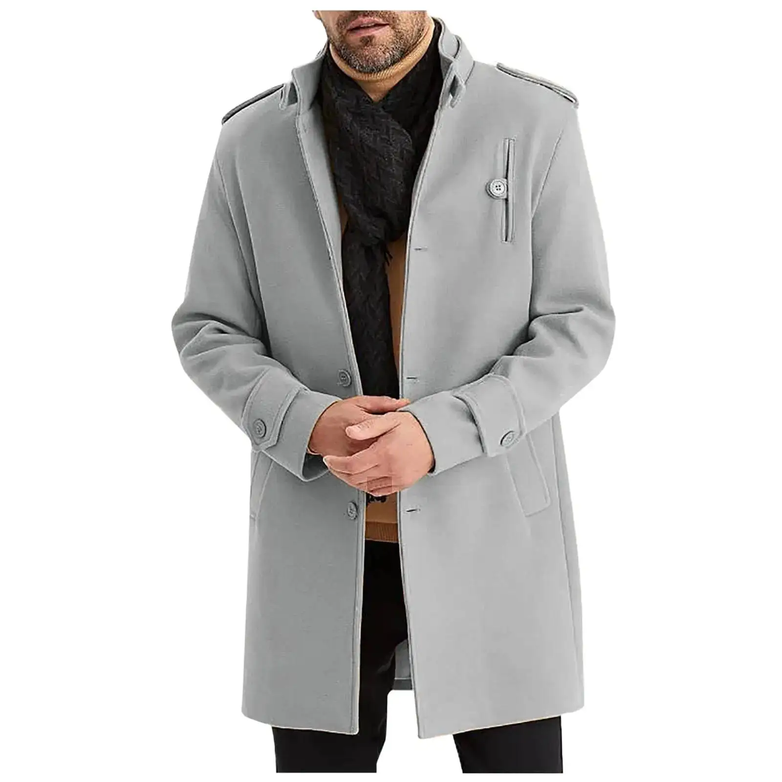 2026 Men Trench Coat Plus Size Streetwear Fashion New Single Button Medium Length Overcoat Outdoor Work Jacket Windbreaker